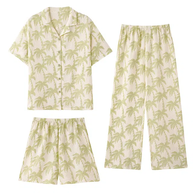 俏佳人 舒适开衫透气亲肤短袖家居服三件套睡衣套装 女款