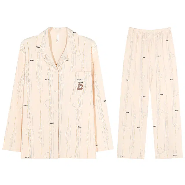 向薇 长袖休闲简约可外穿家居服长裤春秋季睡衣套装 女款