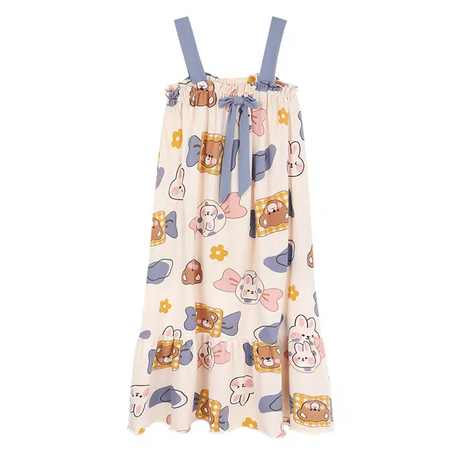 向薇 卡通舒适可爱中长款家居服吊带无袖睡裙 女款