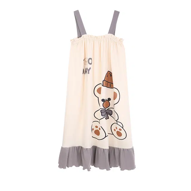 向薇 薄款卡通可外穿无袖吊带可爱睡裙 女款