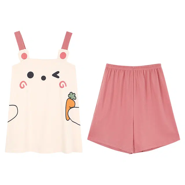 向薇 无袖吊带可爱薄款家居服三分裤夏季睡衣套装 女款