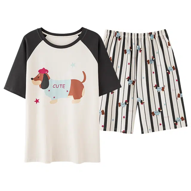 俏佳人 纯棉透气套头舒适休闲慵懒短袖家居服柔软亲肤睡衣套装 男款