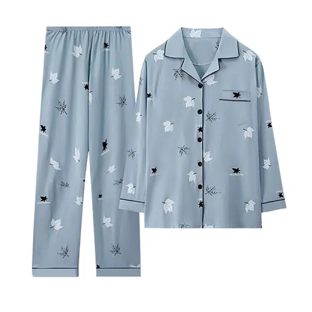 黛尔佳人 植物印花开衫长袖舒适透气可外穿家居服睡衣套装 男款