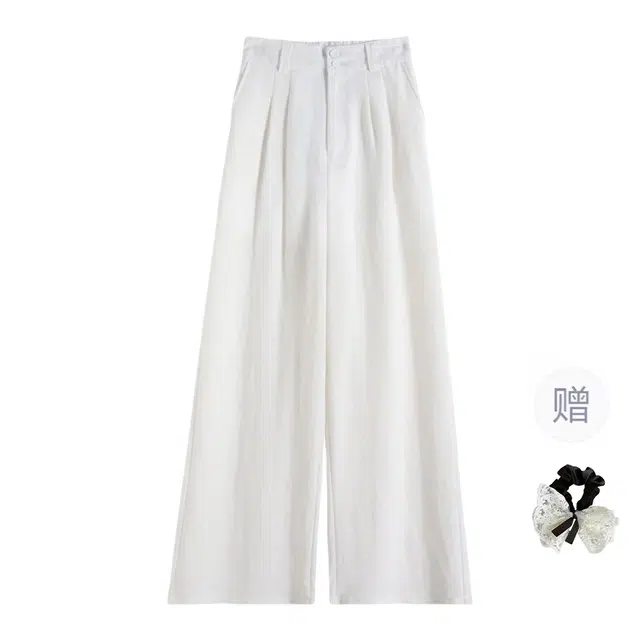 涂诗菲 法式慵懒风垂坠西装阔腿裤高腰显瘦遮胯直筒松紧山本休闲裤 女款