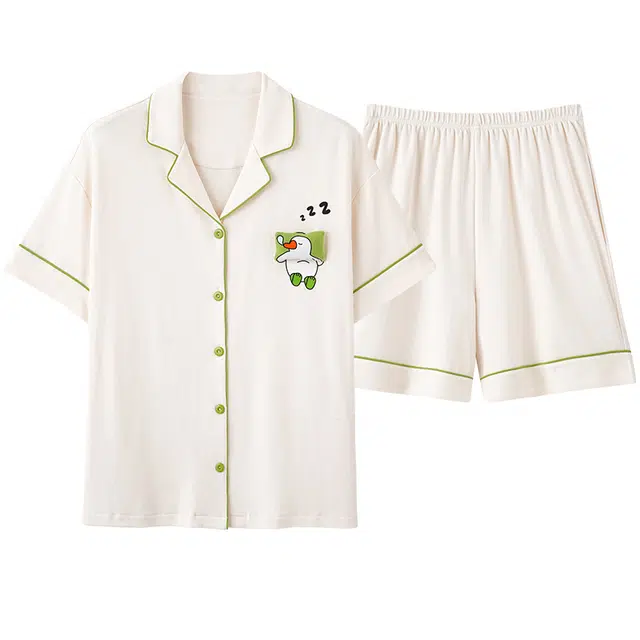 俏佳人 开衫纯棉舒适透气休闲慵懒短袖三分裤家居服柔软亲肤睡衣套装 女款