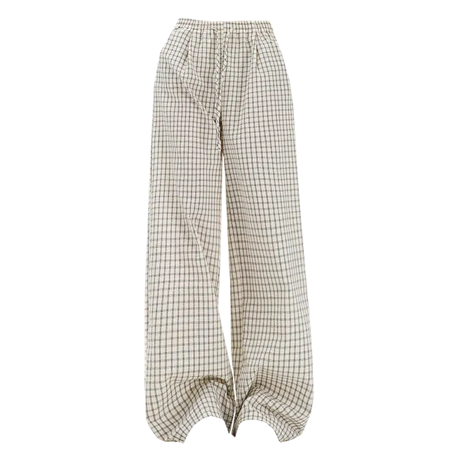 拾籍 慵懒风复古格子抽绳设计时尚低腰宽松直筒百搭显瘦阔腿休闲裤 女款