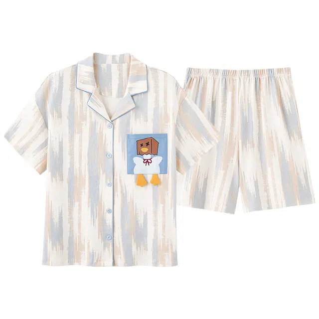 俏佳人 纯棉舒适透气开衫休闲慵懒短袖三分裤家居服柔软亲肤睡衣套装 女款