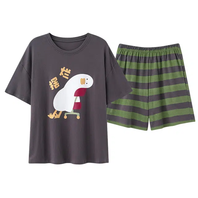 俏佳人 套头舒适纯棉透气休闲慵懒短袖家居服柔软亲肤睡衣套装 女款