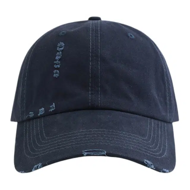 小猪班纳 韩版街头破洞时尚百搭水洗纯色做旧宽檐大头围显脸小遮阳 棉 鸭舌帽 男女同款情侣款