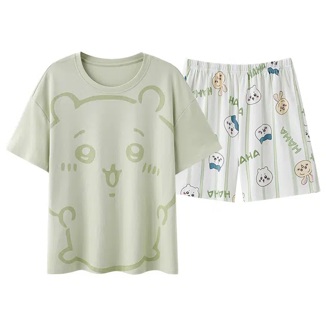 俏佳人 纯棉套头舒适慵懒短袖透气休闲家居服柔软亲肤睡衣套装 女款