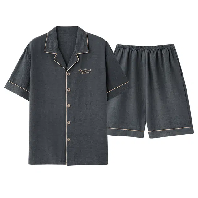 俏佳人 韩版透气简约亲肤短袖休闲家居服可外穿睡衣套装 男款