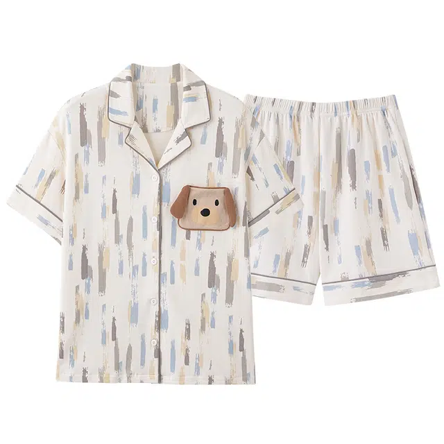 俏佳人 简约韩版舒适透气休闲慵懒短袖家居服柔软亲肤睡衣套装 女款