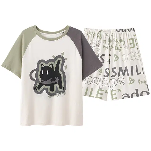 俏佳人 纯棉透气休闲慵懒短袖套头舒适家居服柔软亲肤睡衣套装 女款