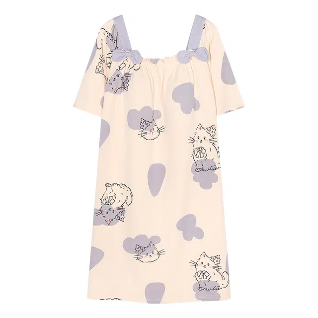 俏佳人 带胸垫纯棉套头舒适透气休闲慵懒短袖家居服柔软亲肤睡裙 女款