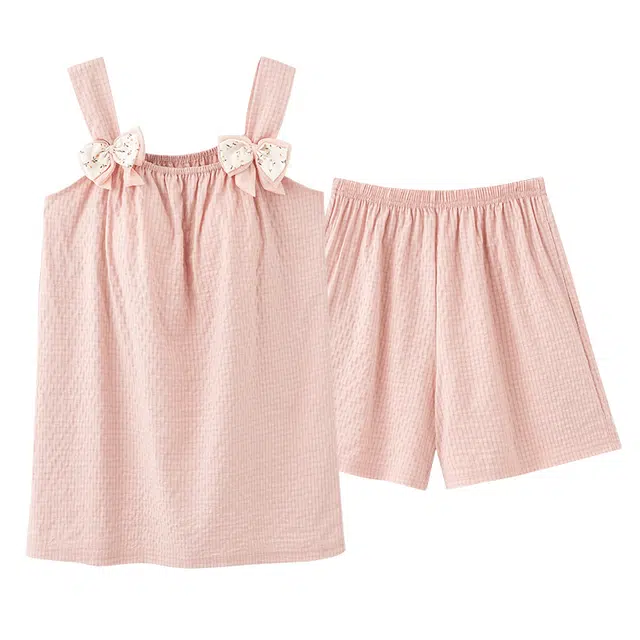 俏佳人 带胸垫纯色透气亲肤休闲无袖吊带家居服睡衣套装 女款