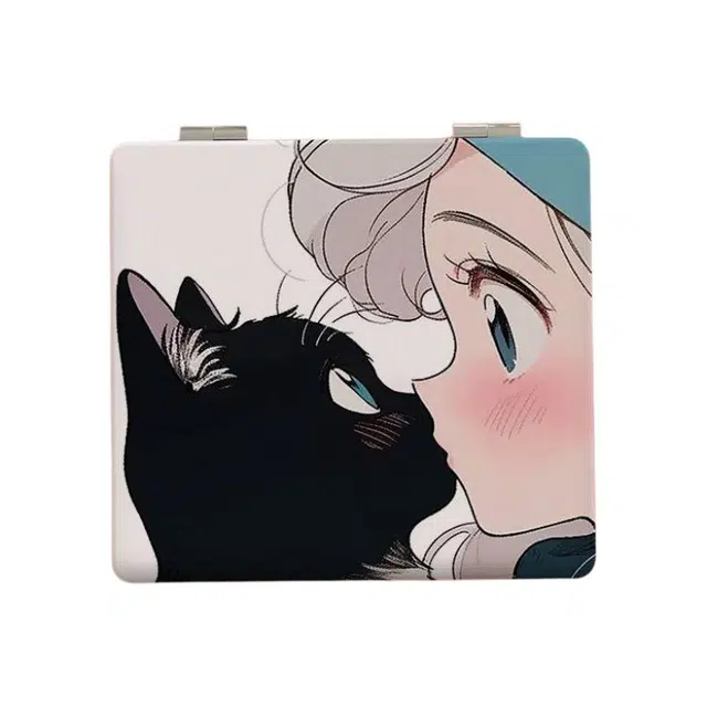 计轩 高级感猫咪便携折叠手拿翻盖式化妆镜