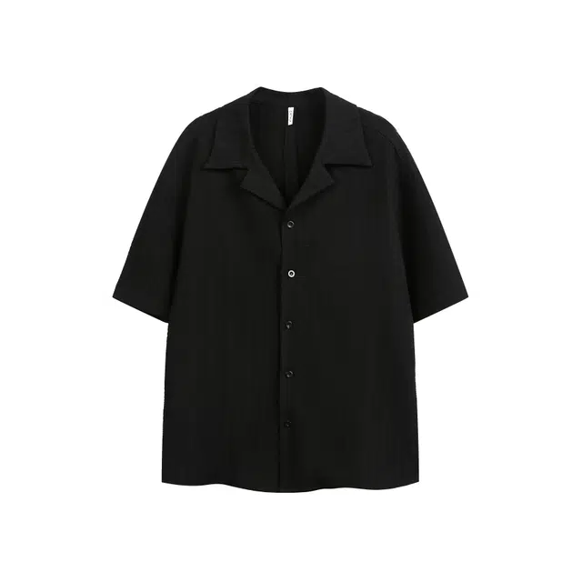 欧路得 古巴领肌理感夏季百搭休闲宽松高级感外套短袖衬衫 男款