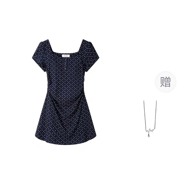 识恩 韩系方领气质修身显瘦夏季碎花裙短袖连衣裙 女款