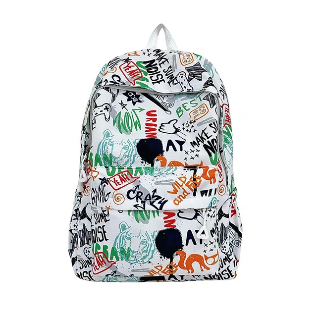 泰格奴 时尚涂鸦小众设计个性百搭 涤纶（聚酯纤维） 双肩包 男女同款情侣款 白色/灰色/黑色/蓝色