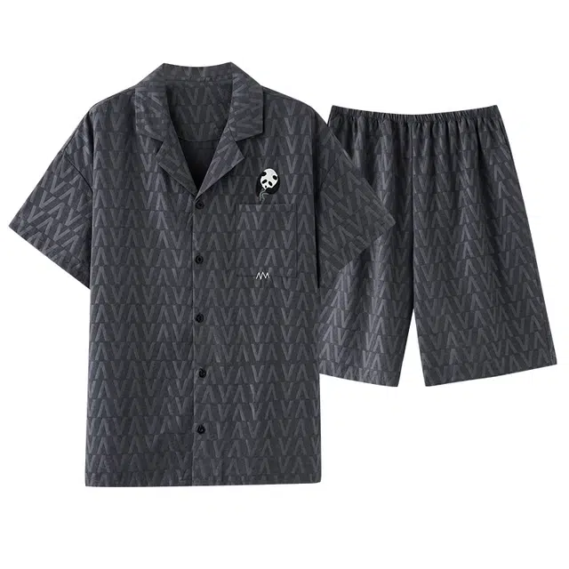 俏佳人 简约韩版舒适开衫透气亲肤短袖休闲可外穿家居服睡衣套装 男款