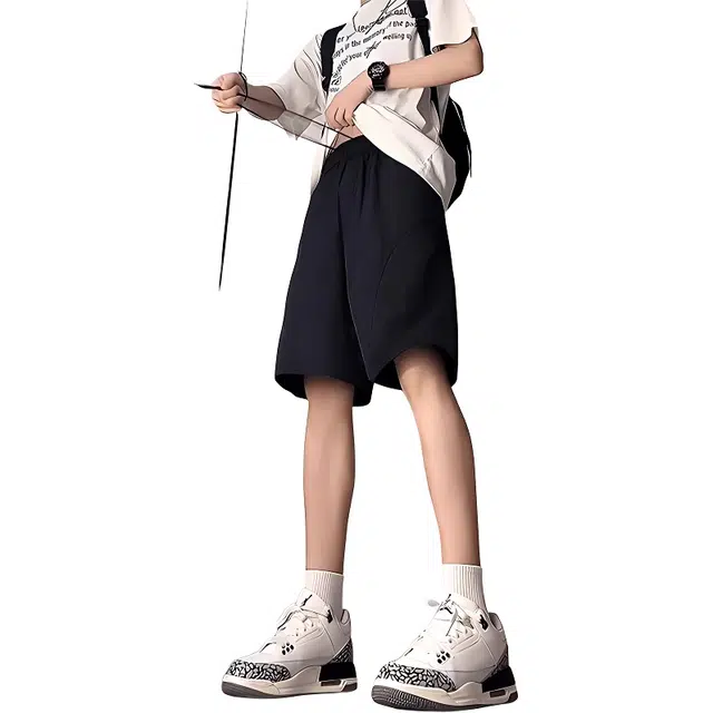 单爵 美式斜切速干冰丝凉感薄款运动裤子显腿长宽松五分休闲短裤 男女同款