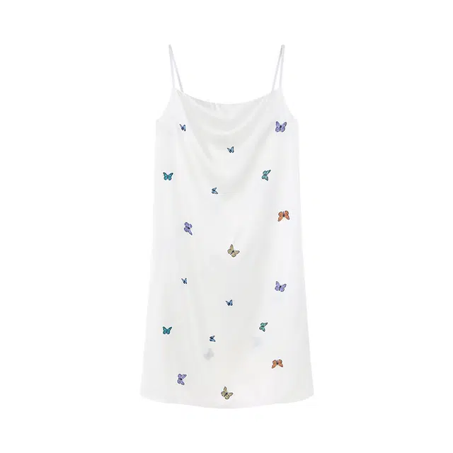 好福份 无袖吊带蝴蝶印花简约风家居服睡裙 女款