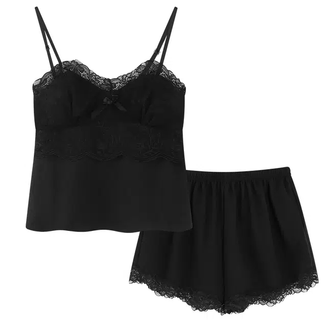 好福份 夏季薄款休闲吊带纯色简约风休闲家居服睡衣套装 女款