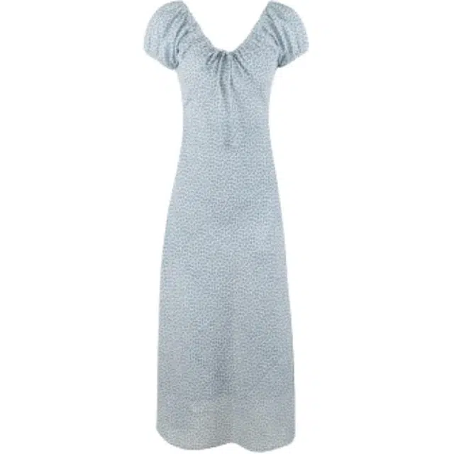 黛尔佳人 法式女夏季款高级感桔梗风碎花仙女长裙子收腰显瘦短袖连衣裙 女款