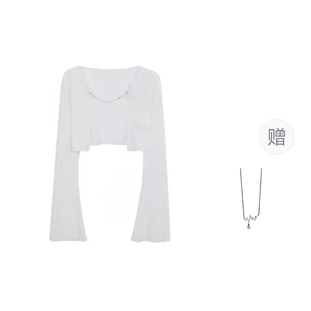 木清清 纯色短款打底长袖针织衫 女款 白色