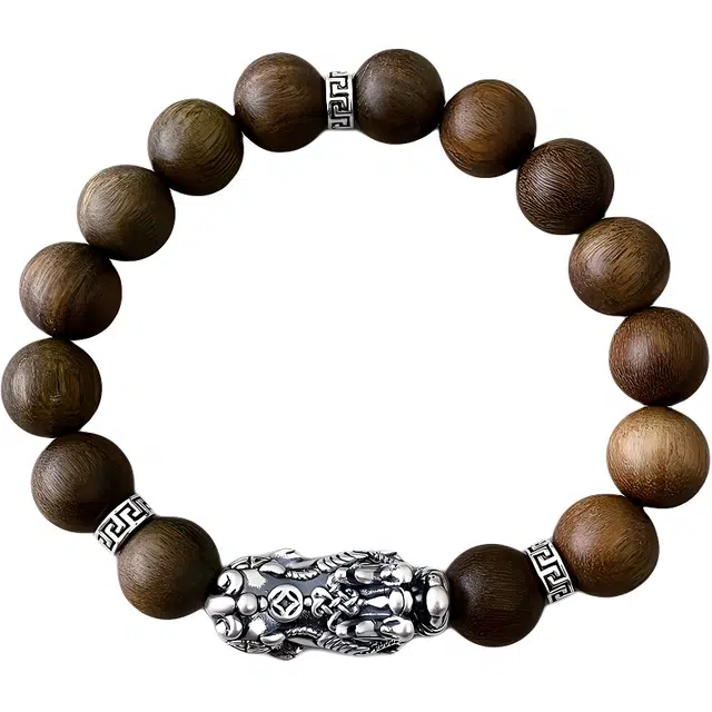 子婳 貔貅转运时尚复古风百搭高级大方气质 绿檀 木作手串 男款