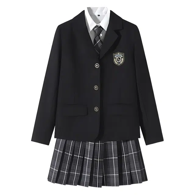 豹了个猫 学院风制服四件套毕业季经典格子百褶裙裙装套装 女款