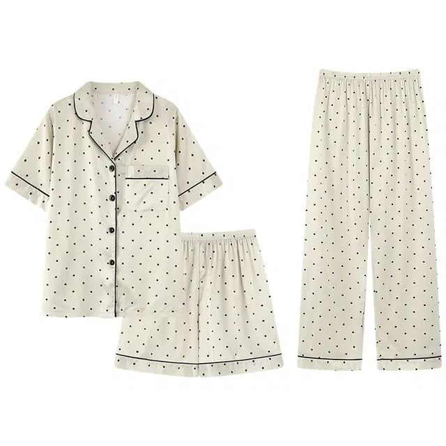 好福份 波点简约风休闲三件套家居服可外穿睡衣套装 女款