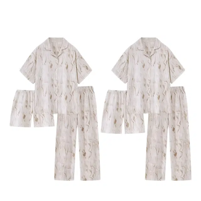 俏韵 三件套可外穿休闲高级感大码家居服睡衣套装 男女同款