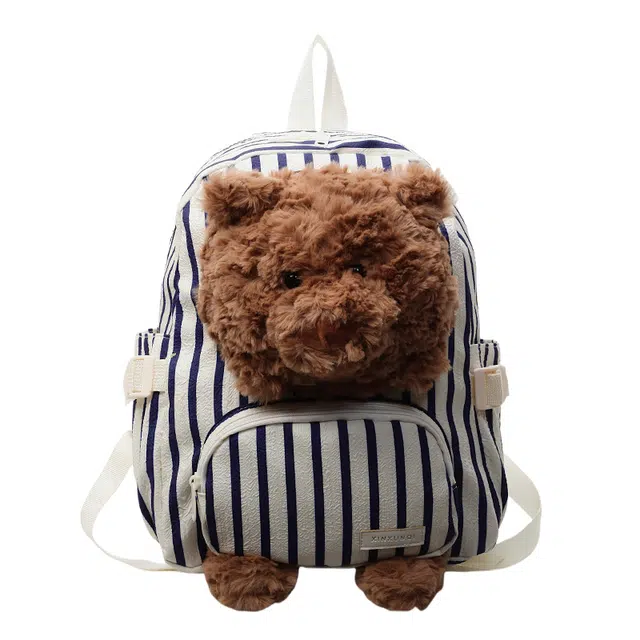 草丛喵喵喵 可爱甜美出行 帆布 双肩包 女款 竖条纹/卡其色/米白色