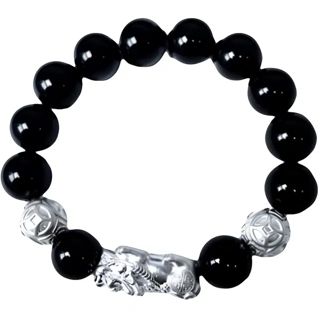 子婳 貔貅吉祥如意瑞兽潮酷时尚中国风精致搭配招财珠 黑曜石 手串 男款