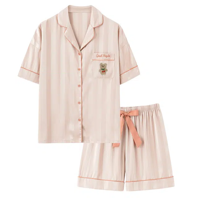 好福份 夏季薄款女卡通小熊条纹简约风时尚休闲男士家居服睡衣套装 男女同款