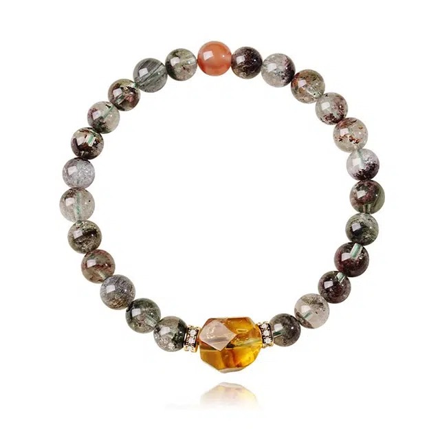 【旺事业财运爆棚】 一世倾 五行 招财暴富转运聚宝盆 新中式简约百搭小众 轻奢好运天然 绿幽灵 手串 男女同款情侣款