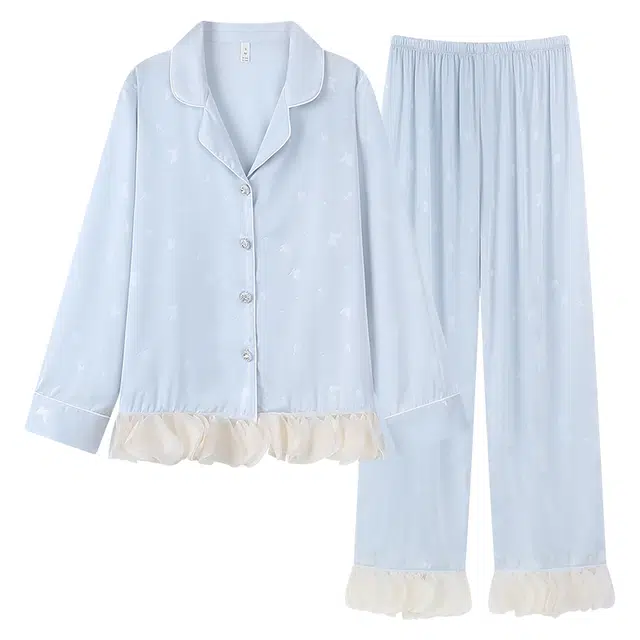 好福份 秋季薄款翻领休闲蝴蝶印花简约风家居服睡衣套装 女款