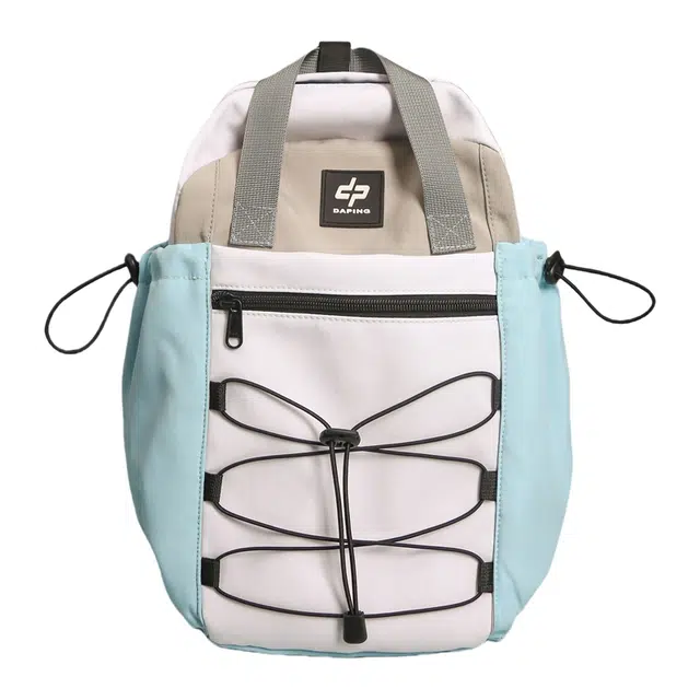 笛贝嘉 书包大学生大容量旅行背包时尚百搭轻便学生书包潮 尼龙 双肩包 男女同款情侣款 白蓝色/卡其色