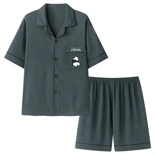 好福份 时尚简约透气舒适纯色家居服睡衣套装 男款