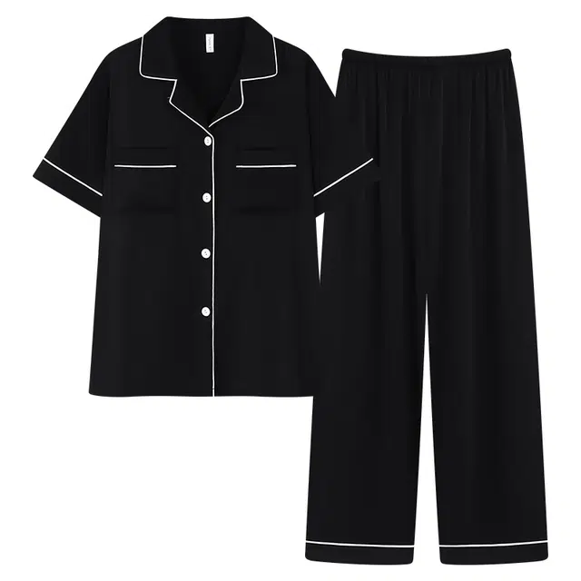 好福份 夏季薄款纯色女简约风舒适宽松男士家居服睡衣套装 男女同款