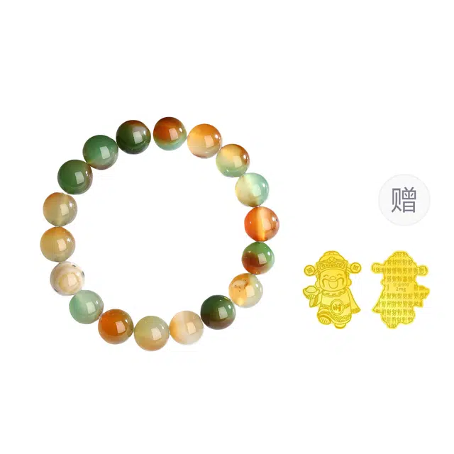 【唐三彩】 浮笙梦 招财进宝 新中式国风古典财源滚滚百搭小众高级感设计国潮日常通勤天然 玛瑙 玉石手串 男女同款情侣款
