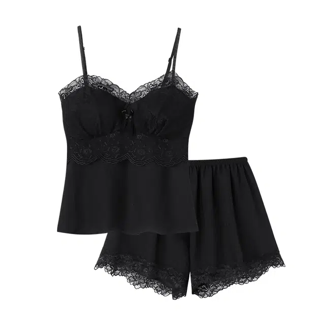 好福份 夏季薄款纯色休闲简约风吊带家居服睡衣套装 女款