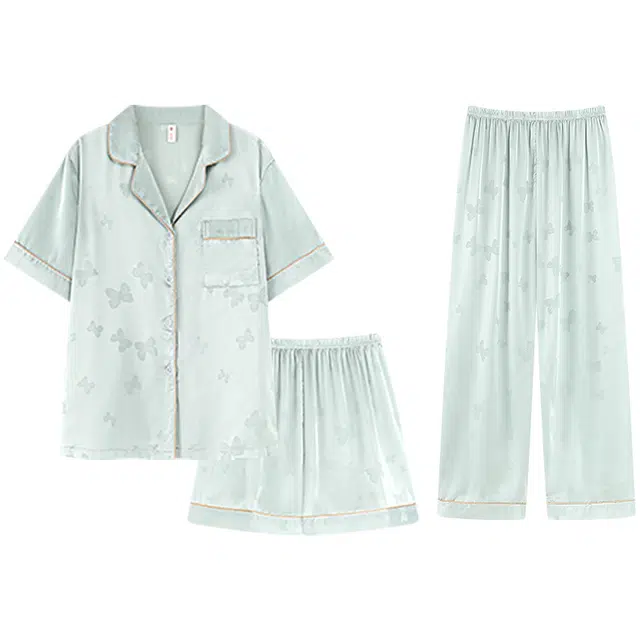 好福份 薄款蝴蝶印花简约风三件套休闲家居服睡衣套装 女款
