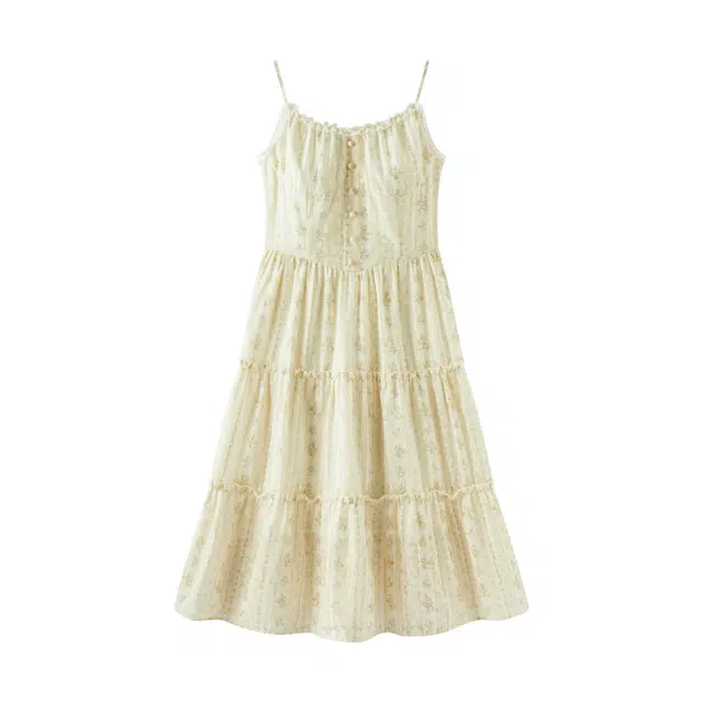 森马 森马设计感肌理浪漫甜美花边碎花裙森系无袖连衣裙 女款