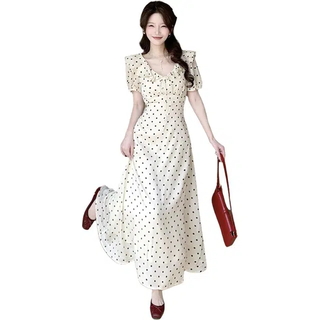 缪斯的诱惑 复古波点舒适短袖连衣裙 女款