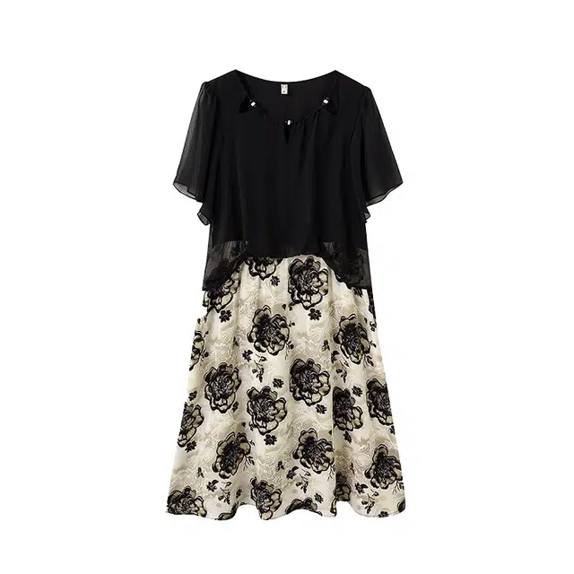 云妃秀 休闲气质宽松遮肉韩版百搭时尚短袖连衣裙 女款