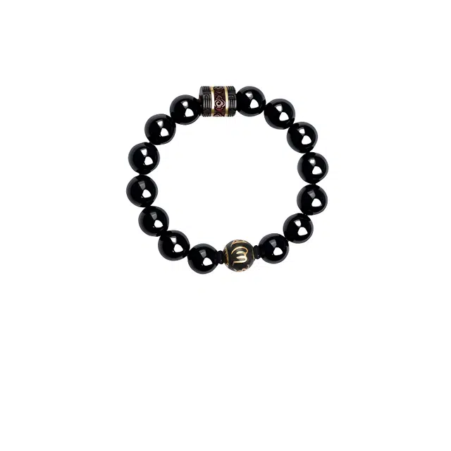 子婳 六字真言佛珠民族复古风香灰转运珠文玩串珠高级感时尚百搭 黑曜石 手串 男款