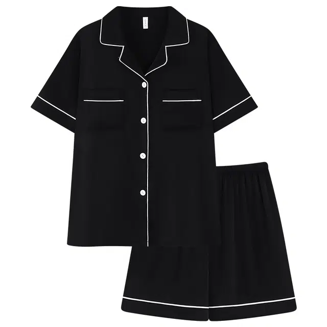 好福份 夏季薄款女纯色简约风翻领舒适男士家居服睡衣套装 男女同款