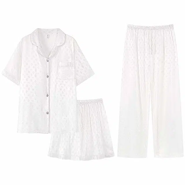 好福份 薄款印花简约风三件套休闲可外穿家居服睡衣套装 女款